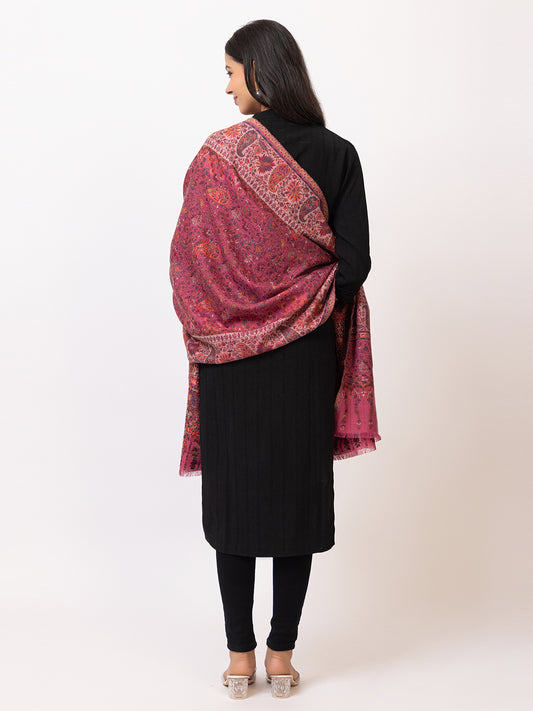 Tillaari Pink Stole with Intricate Paisley and Floral design