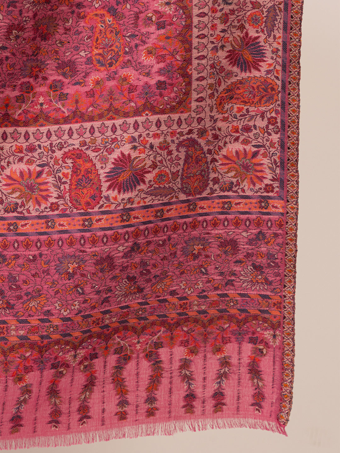 Tillaari Pink Stole with Intricate Paisley and Floral design