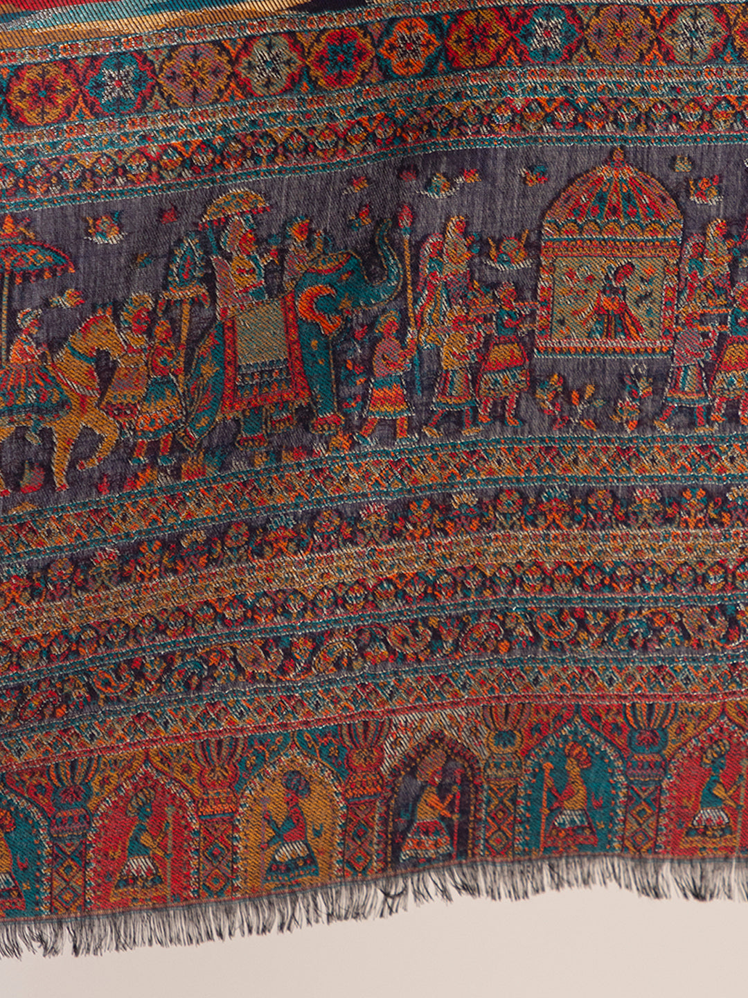 Tillaari Dark Blue Royal Procession Motif Stole