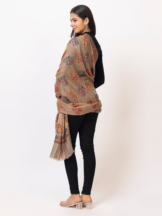 Tillaari Dark Mixture Shawl with Multicolor Floral Buti Motifs