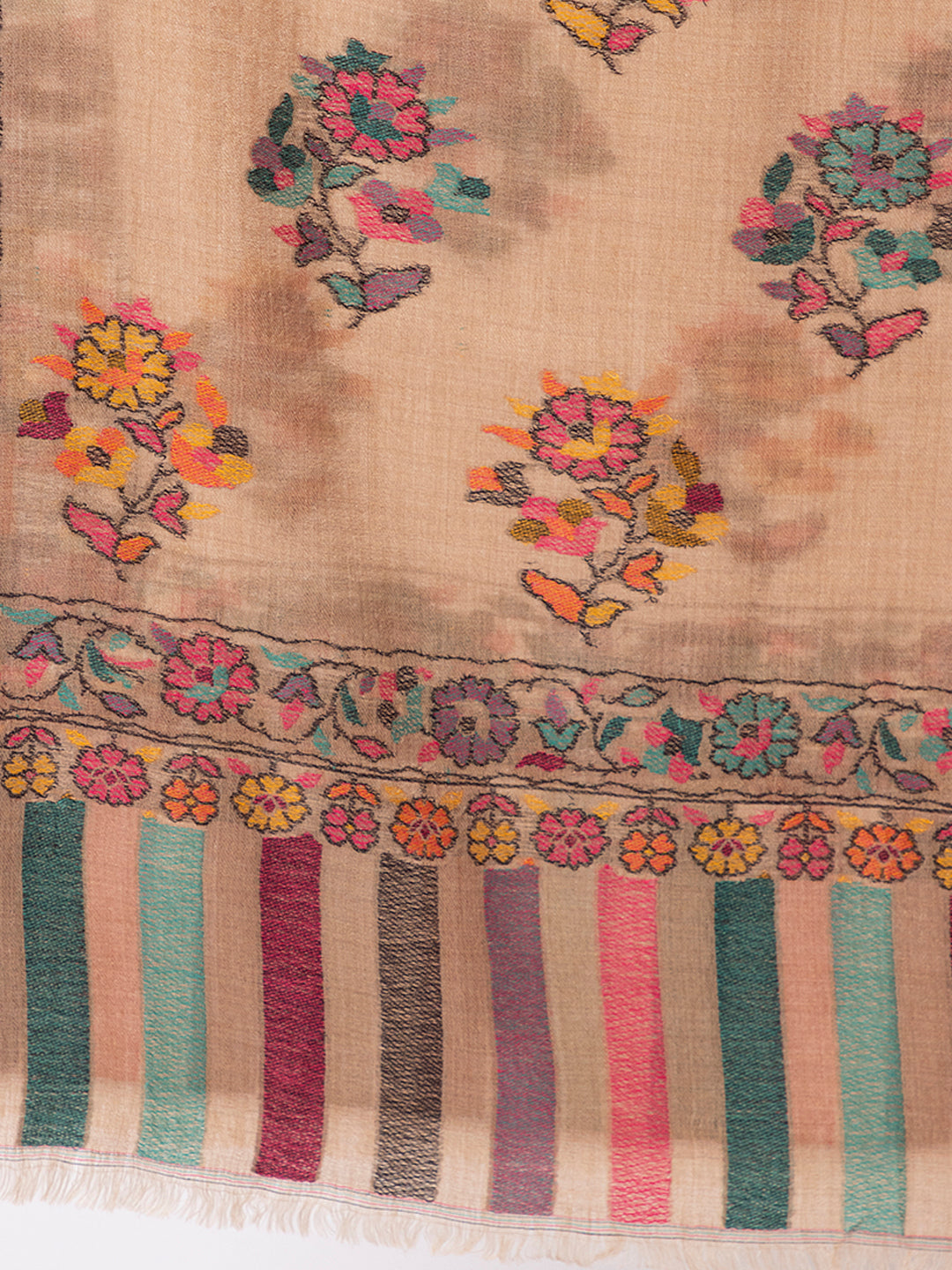 Tillaari Dark Mixture Shawl with Multicolor Floral Buti Motifs