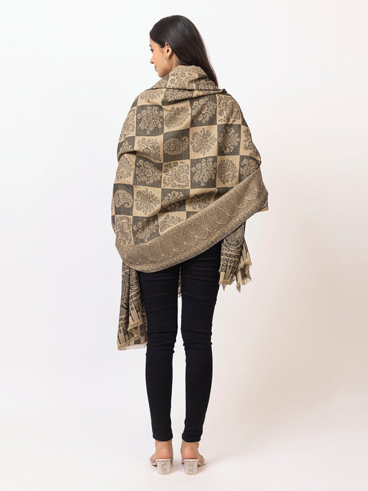Tillaari Hetiage Shawl with Checkered Weave, Paisley and Floral Design