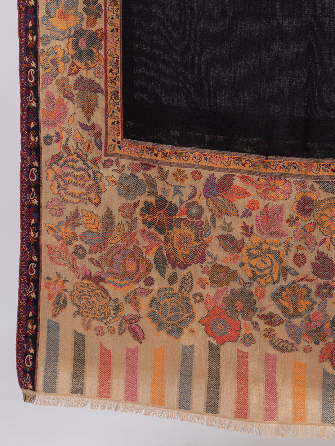 Tillaari Black Shawl with Floral Border