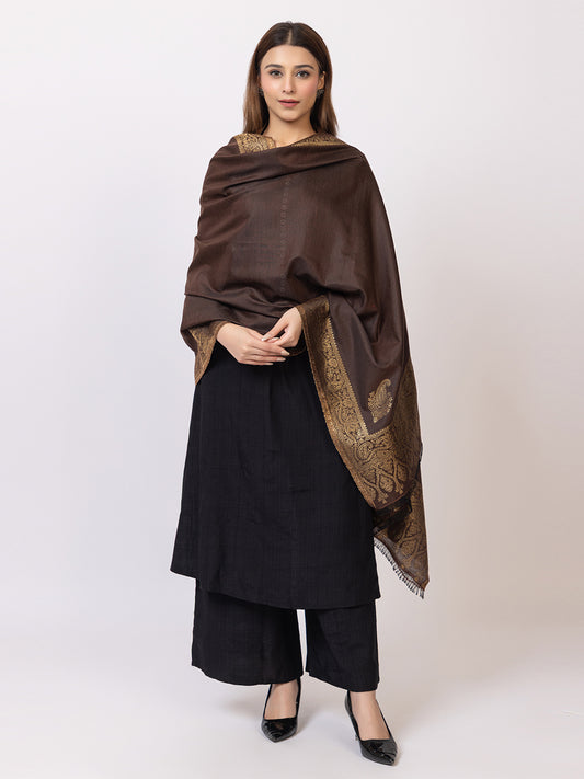 Tillaari Festive Stole with Gold Zari Border