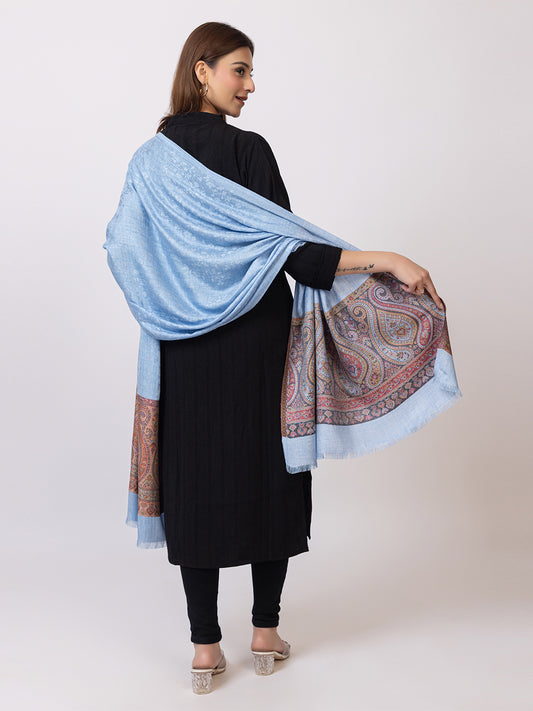 Tillaari Ethnic Stole with Multicolor border with Self Jaal