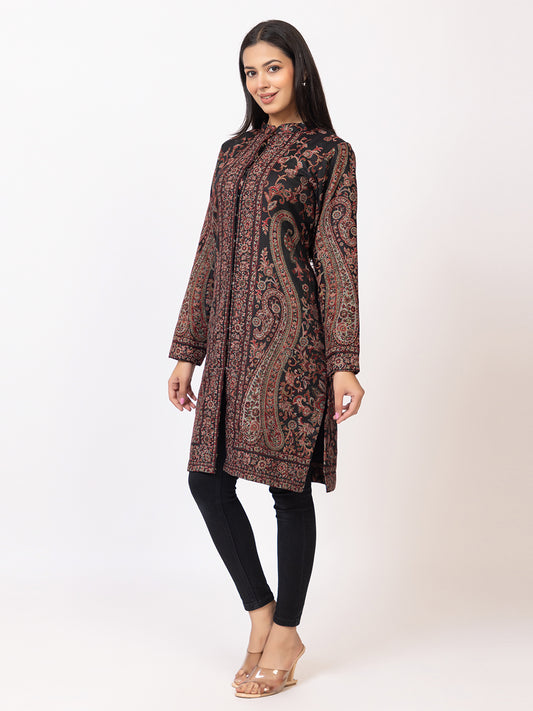 Tillaari Black Paisley Jaal and Floral Woven Jacket for Women
