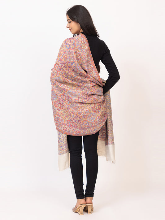 Tillaari Elegant White Geometric Shawl with Intricate Indian Motifs