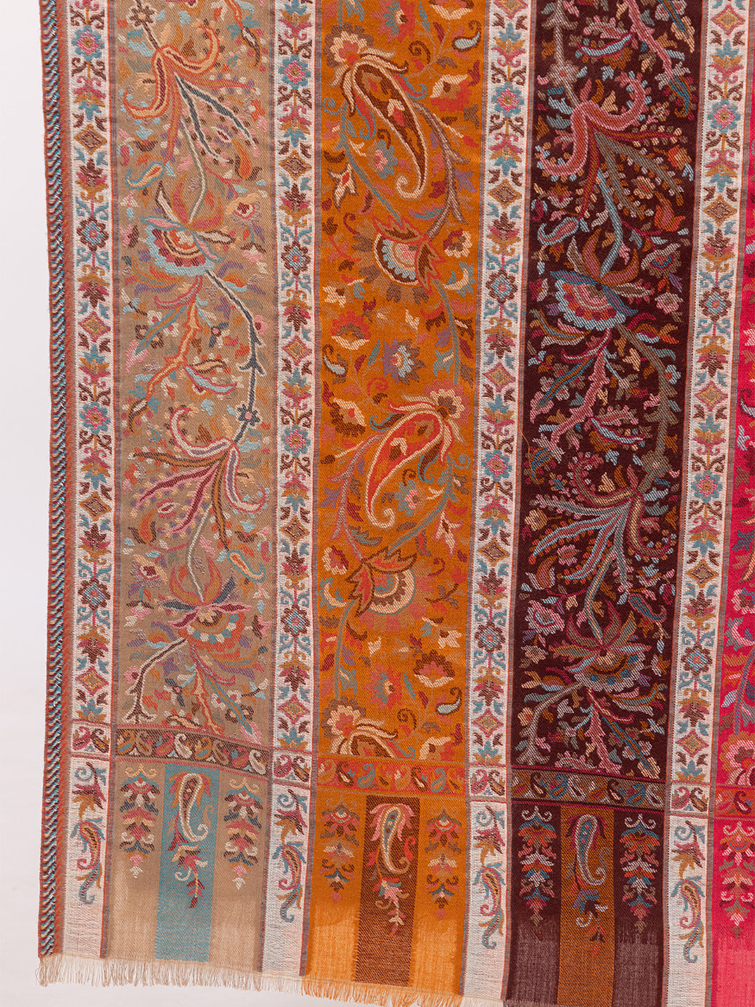 Tillaari Traditional Floral and Paisley Striped Shawl