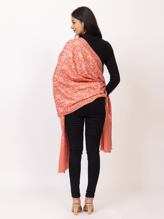 Tillaari Blooming Peach Stole with Embrodiery Jaal