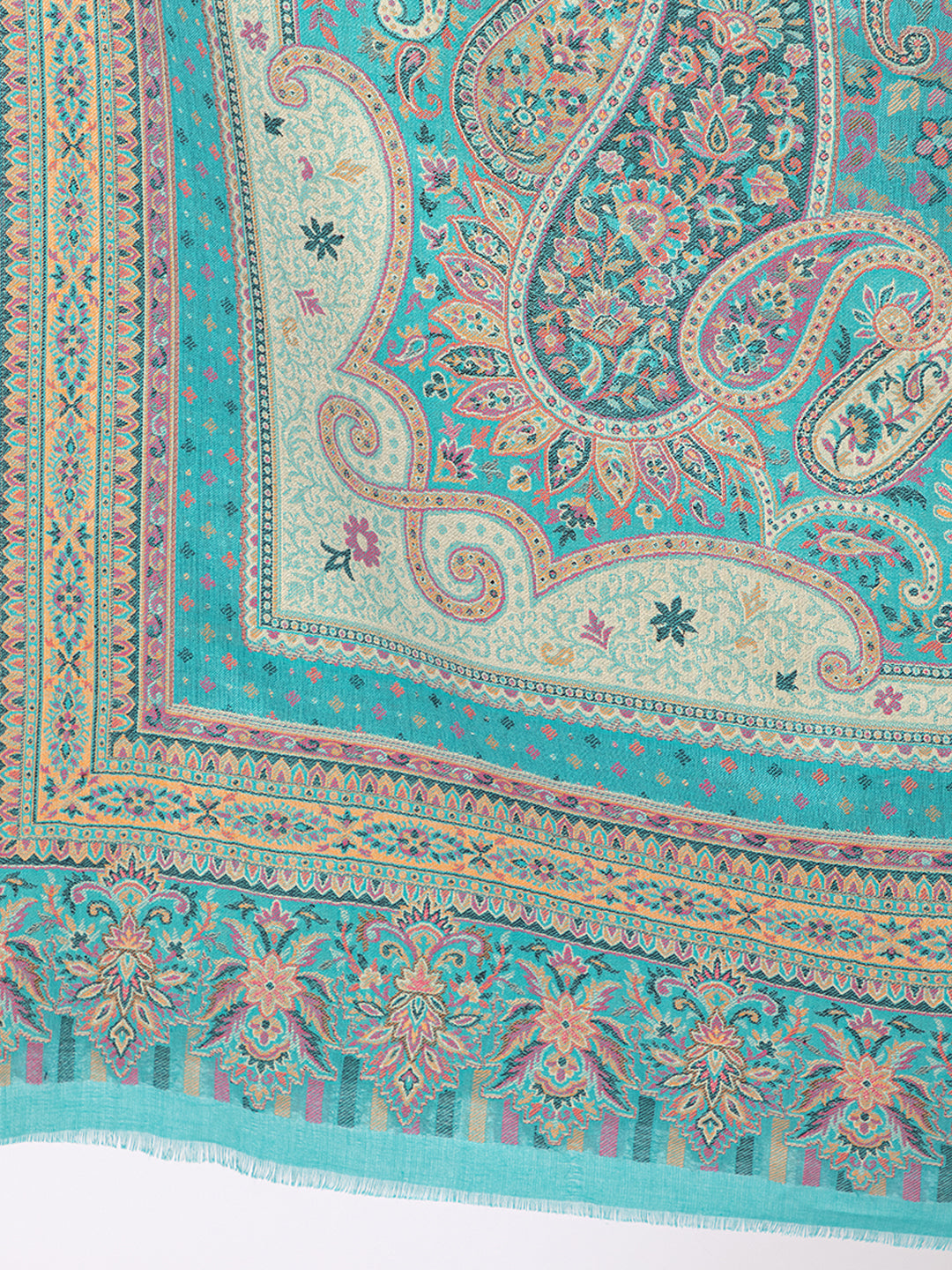 Tillaari Turquoise Blue Paisley and Floral Kaani Shawl