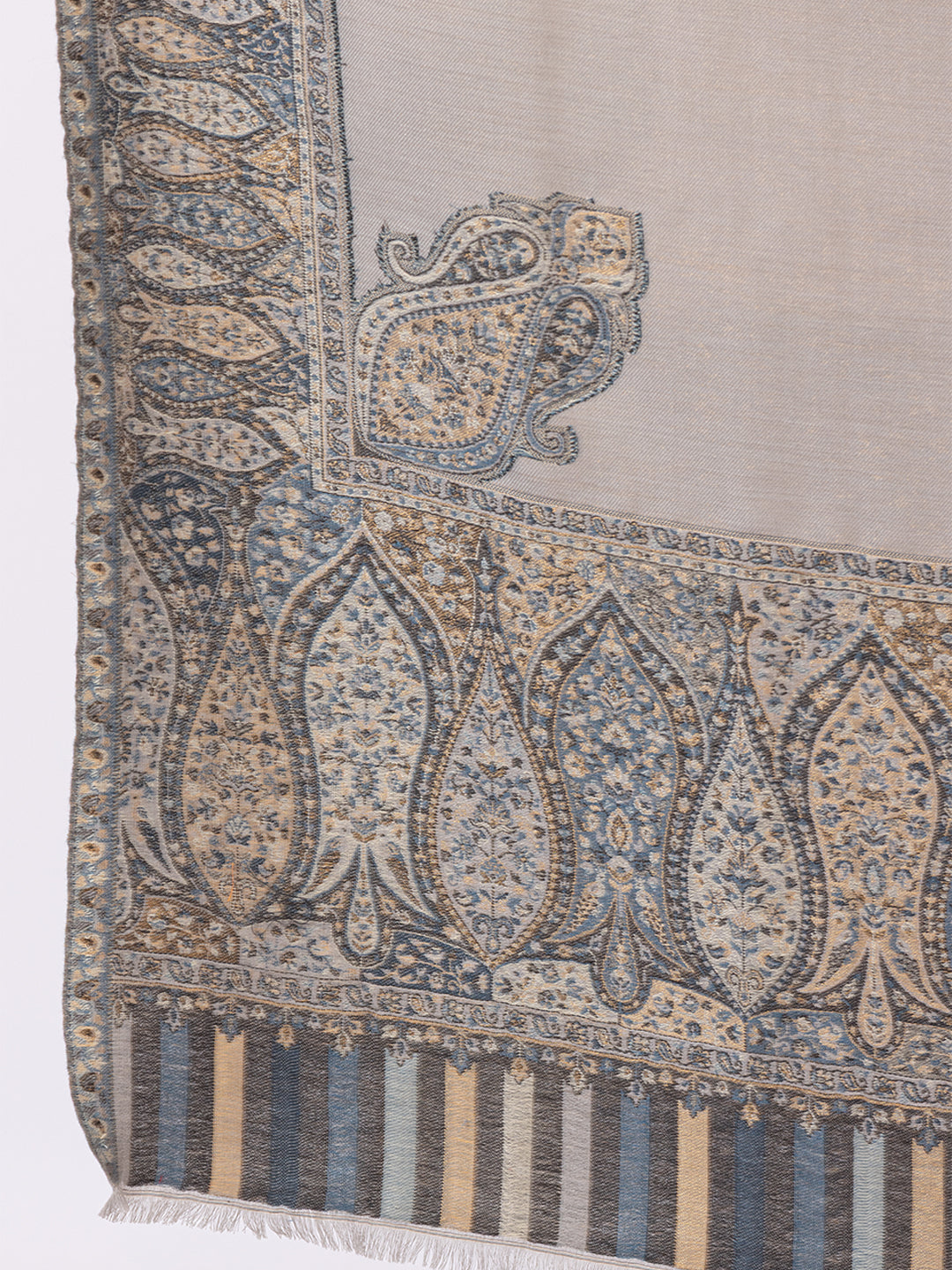 Tillaari Grey-Silver Shawl with Intricate Paisley and Floral Zari Base