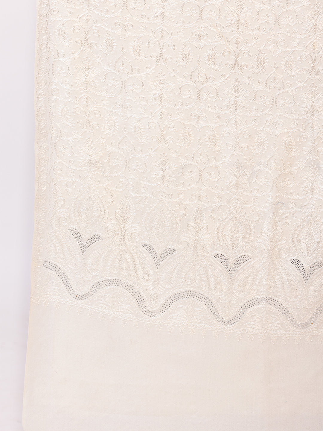 Tillaari Timeless White Embroidered Stole with Stone Work