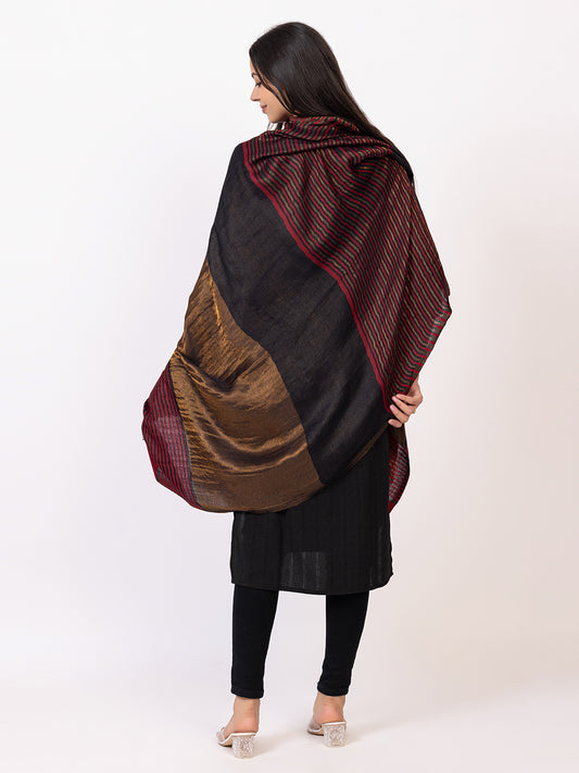 Tillaari Timeless Striped Black-Maroon and Golden Zari Shawl