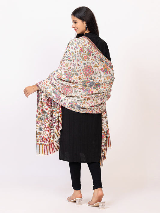 Tillaari Elegant Ivory Cotton Wool Shawl