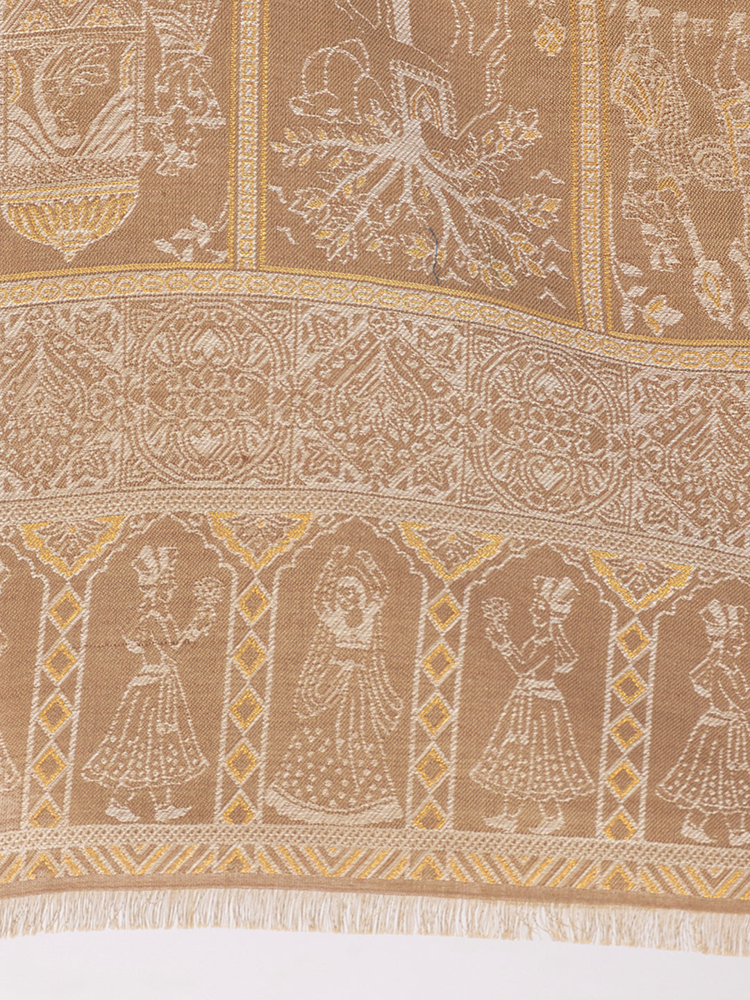 Tillarari Beige Shawl with Ethnic Indian Stroytelling Motifs