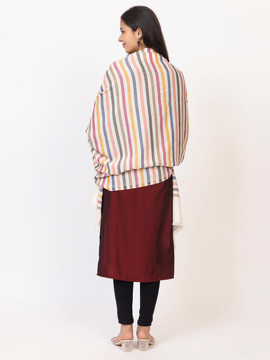 Tillaari Multicolor Striped White Shawl