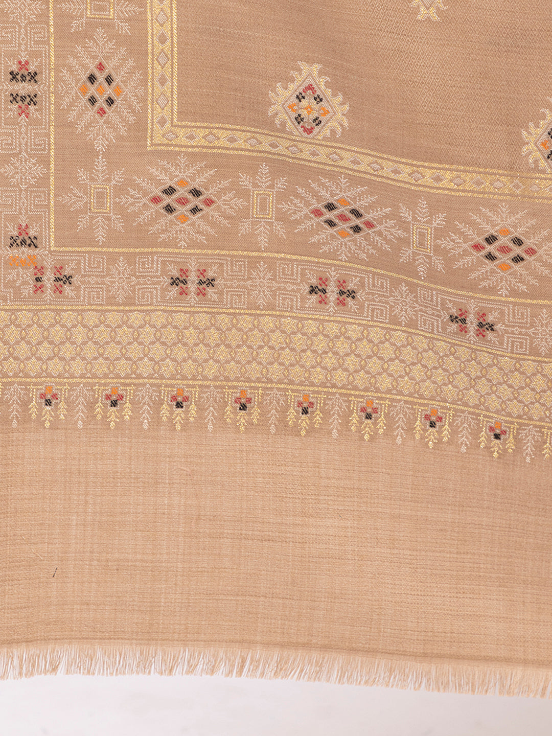 Tillaari Hetitage Beige Buti Shawl with Ornamental Border Detailing