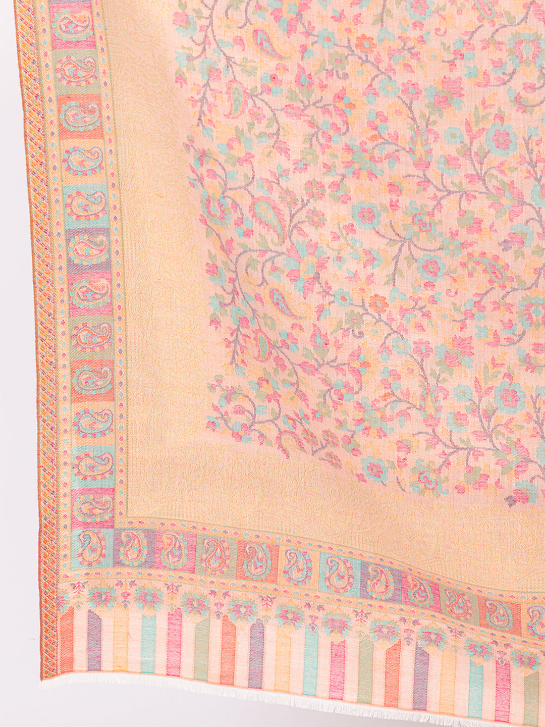 Tillaari Pink Kaani Shawl with Multicolor Floral and Paisley Design