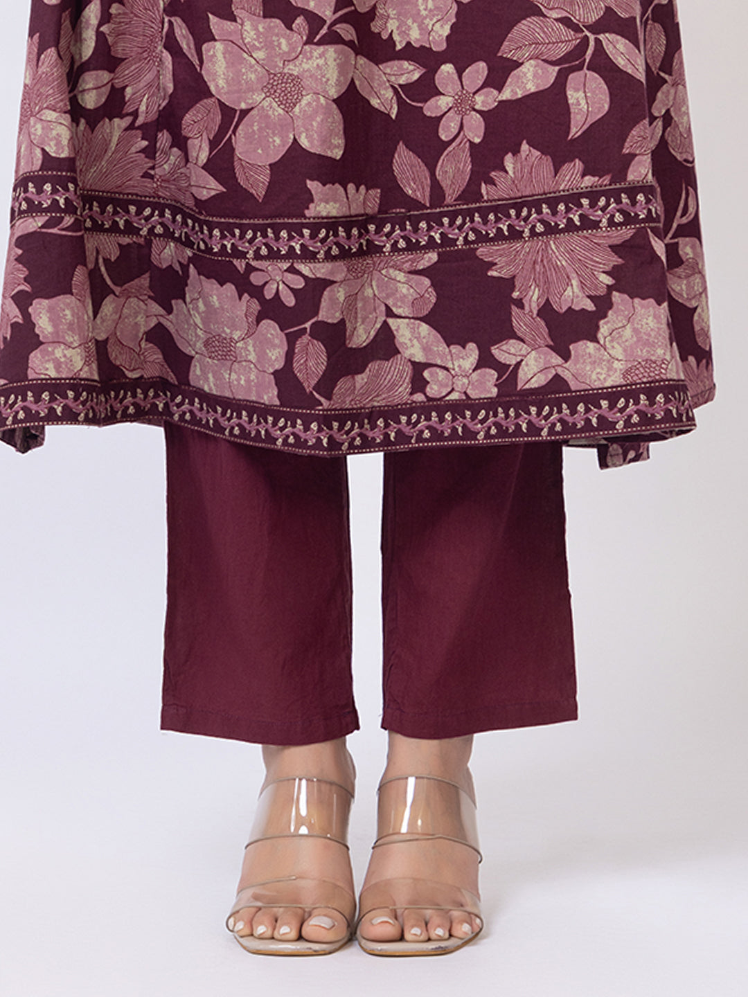Tillaari Wine Floral Cotton Kurta Set