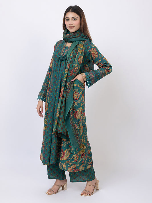 Tillaari Green Chintz Printed A-Line Kurta Set with Dupatta