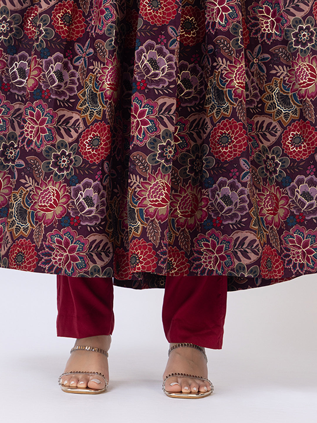 Tillaari Burgundy Floral Printed Kurta Set