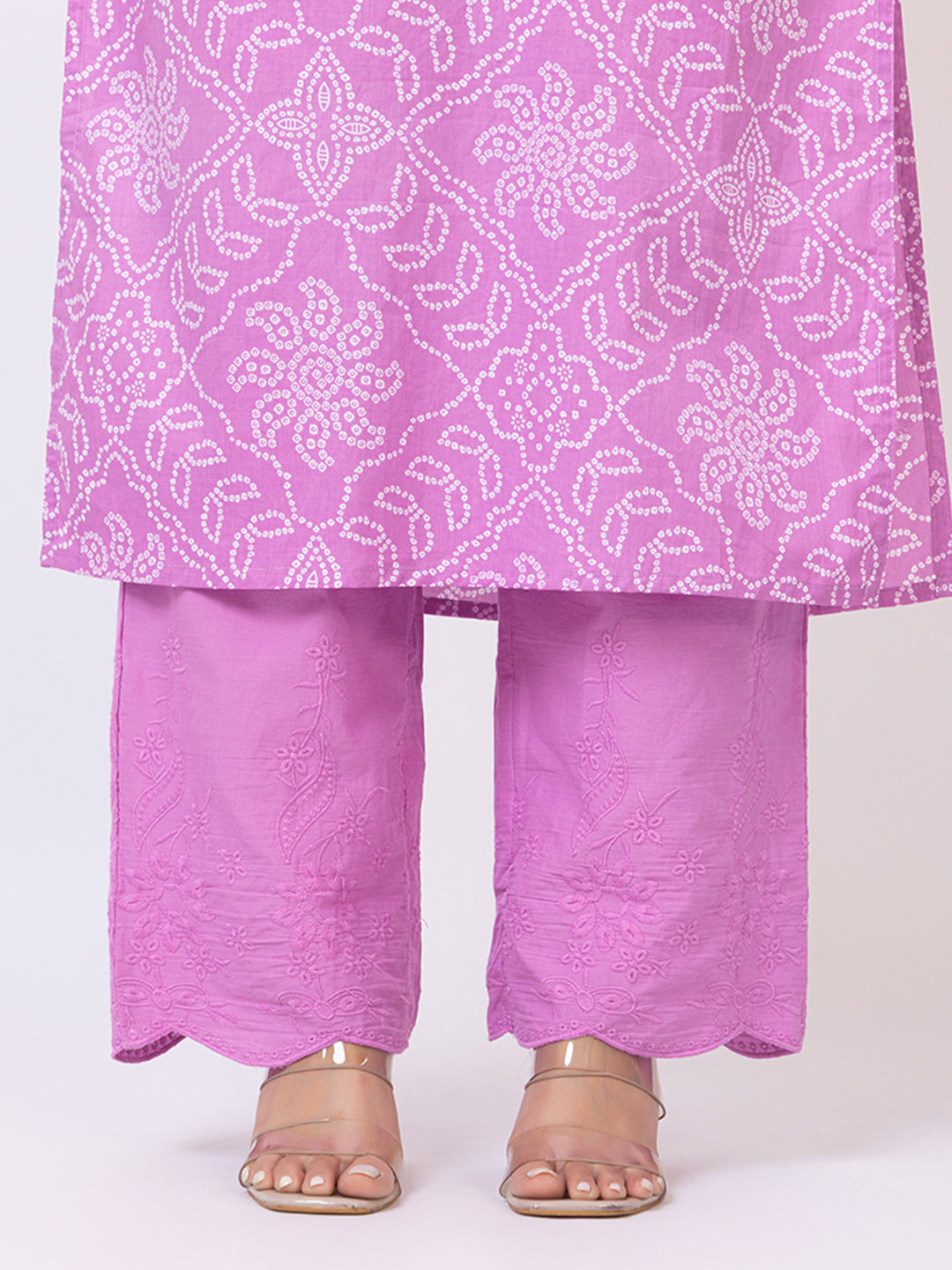 Tillaari Lavender Bandhani Printed Straight Kurta Set with Dupatta