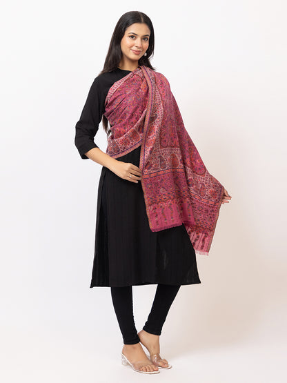 Tillaari Pink Stole with Intricate Paisley and Floral design