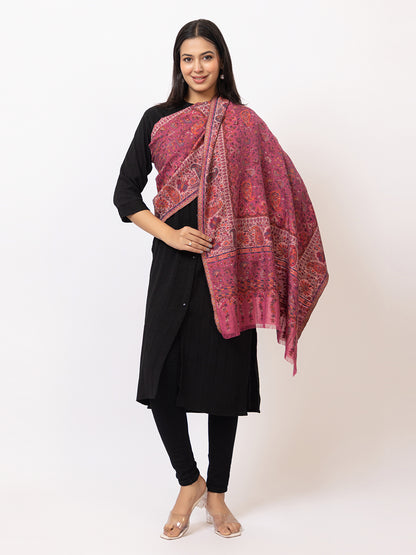 Tillaari Pink Stole with Intricate Paisley and Floral design