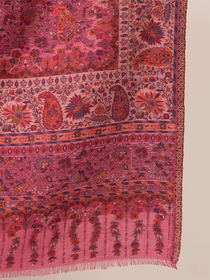 Tillaari Pink Stole with Intricate Paisley and Floral design