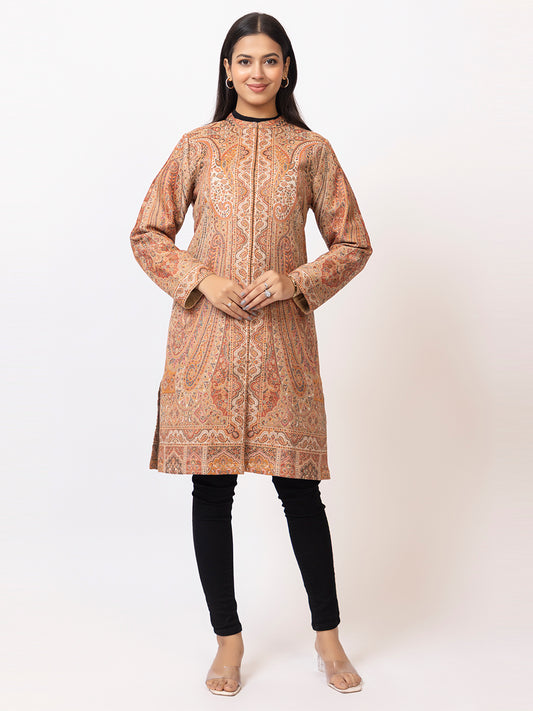 Tillaari Beige Paisley Jaal Woven Jacket for Women