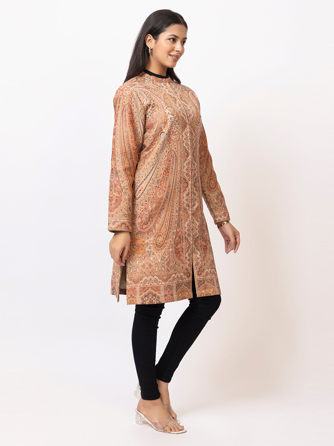 Tillaari Beige Paisley Jaal Woven Jacket for Women