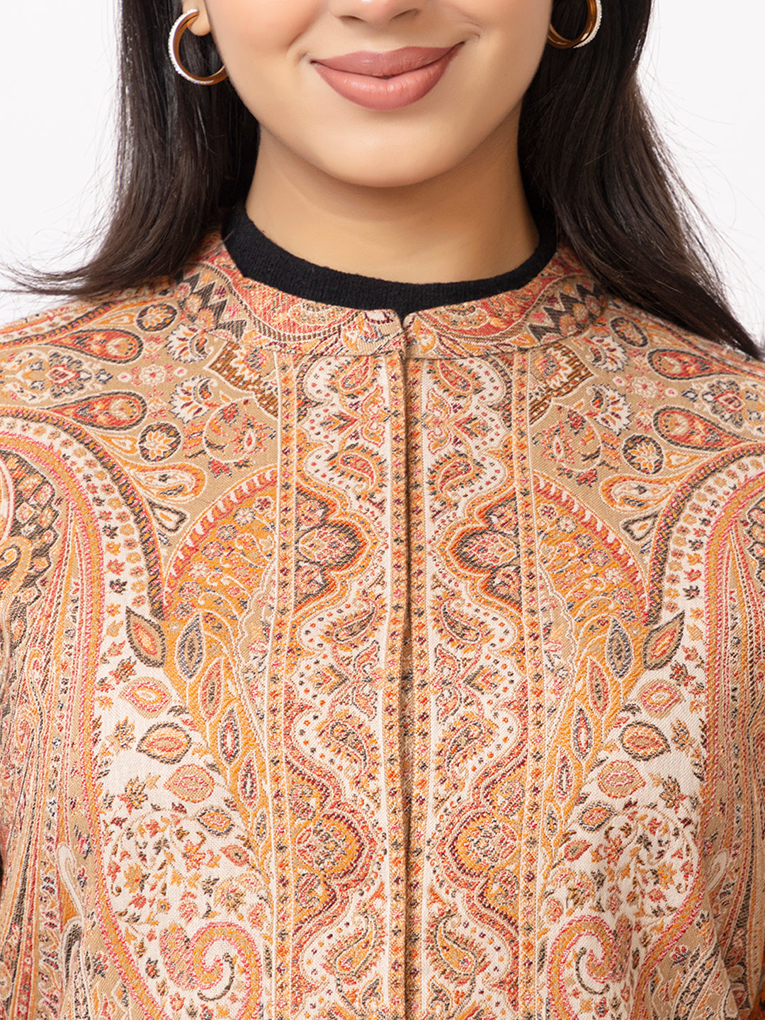 Tillaari Beige Paisley Jaal Woven Jacket for Women