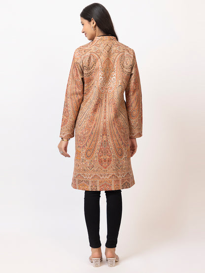Tillaari Beige Paisley Jaal Woven Jacket for Women