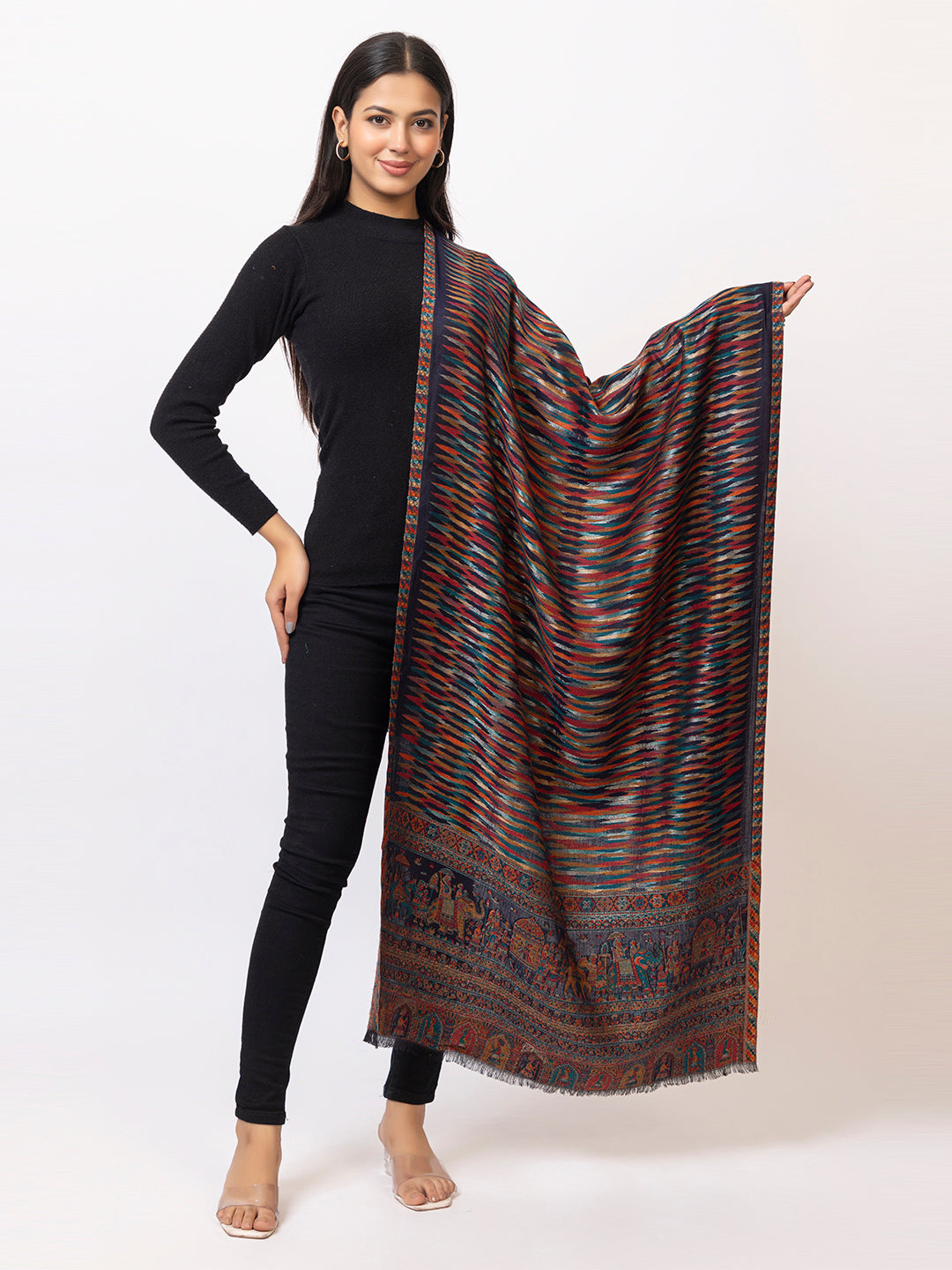 Tillaari Dark Blue Royal Procession Motif Stole