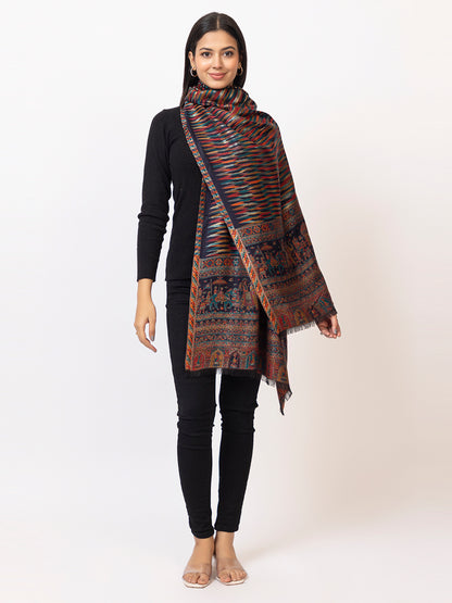 Tillaari Dark Blue Royal Procession Motif Stole