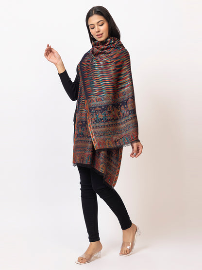 Tillaari Dark Blue Royal Procession Motif Stole