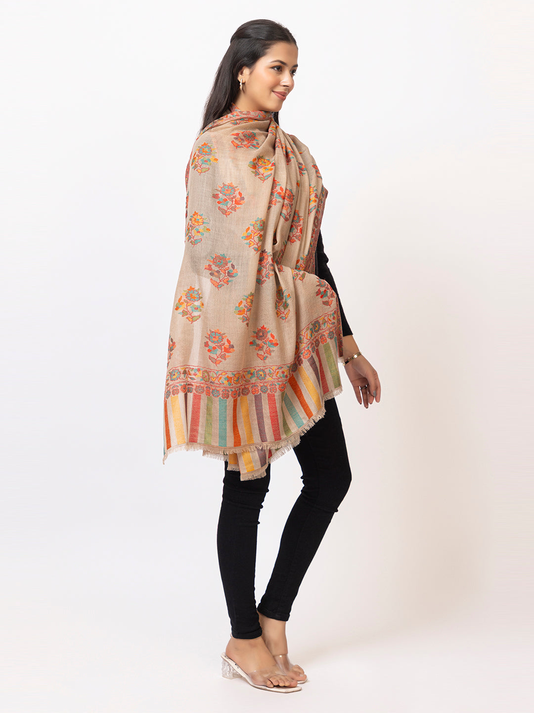 Tillaari Light Mixture Shawl with Multicolor Floral Buti Motifs