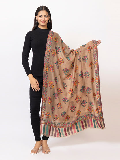 Tillaari Dark Mixture Shawl with Multicolor Floral Buti Motifs