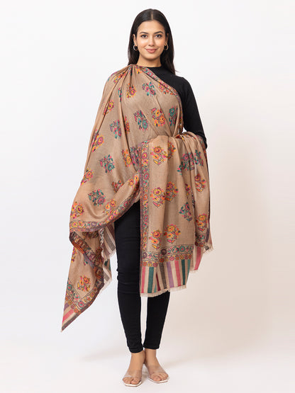 Tillaari Dark Mixture Shawl with Multicolor Floral Buti Motifs