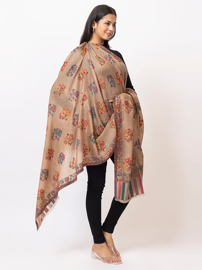Tillaari Dark Mixture Shawl with Multicolor Floral Buti Motifs