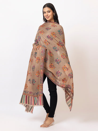 Tillaari Dark Mixture Shawl with Multicolor Floral Buti Motifs