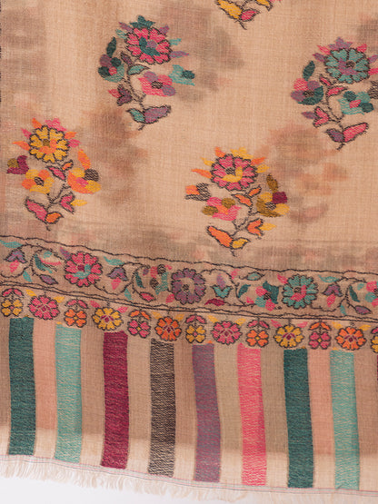 Tillaari Dark Mixture Shawl with Multicolor Floral Buti Motifs