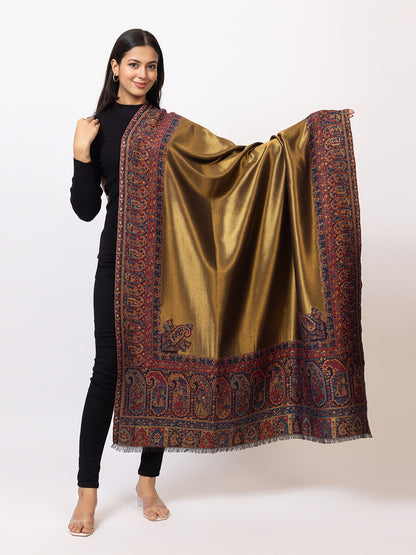 Tillaari Black-Gold Shawl with Intricate Paisley and Floral Zari Base