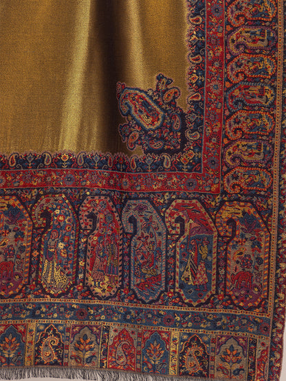 Tillaari Black-Gold Shawl with Intricate Paisley and Floral Zari Base