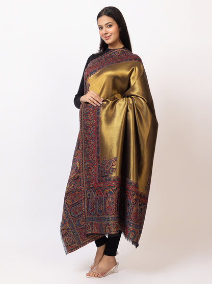 Tillaari Black-Gold Shawl with Intricate Paisley and Floral Zari Base