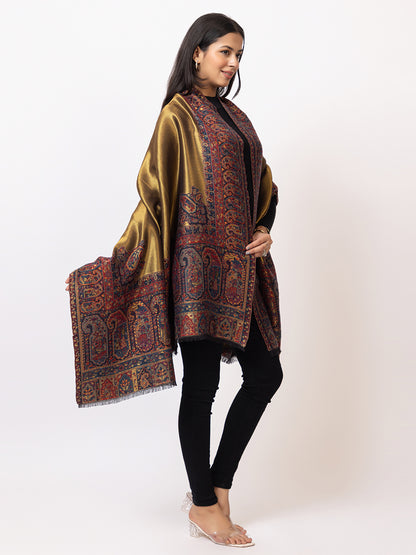 Tillaari Black-Gold Shawl with Intricate Paisley and Floral Zari Base