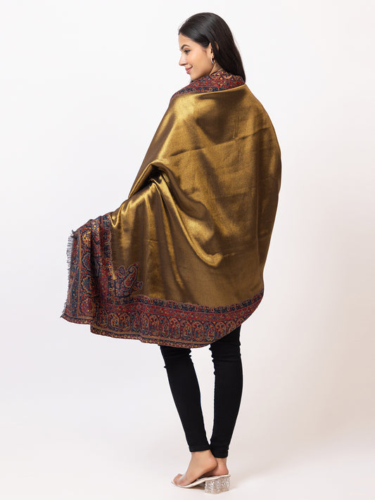 Tillaari Black-Gold Shawl with Intricate Paisley and Floral Zari Base