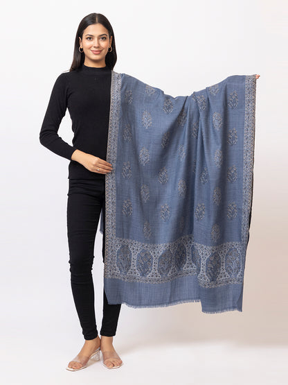 Tillaari Timeless Blue Shawl adorned with Refined Buti Motifs