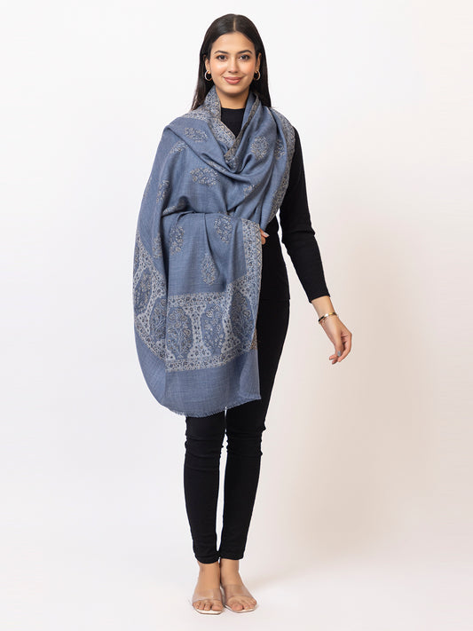 Tillaari Timeless Blue Shawl adorned with Refined Buti Motifs