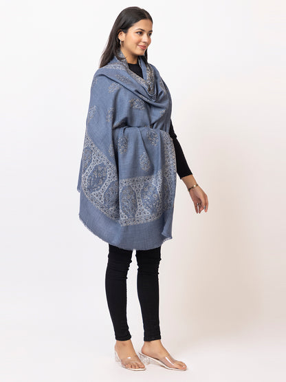 Tillaari Timeless Blue Shawl adorned with Refined Buti Motifs